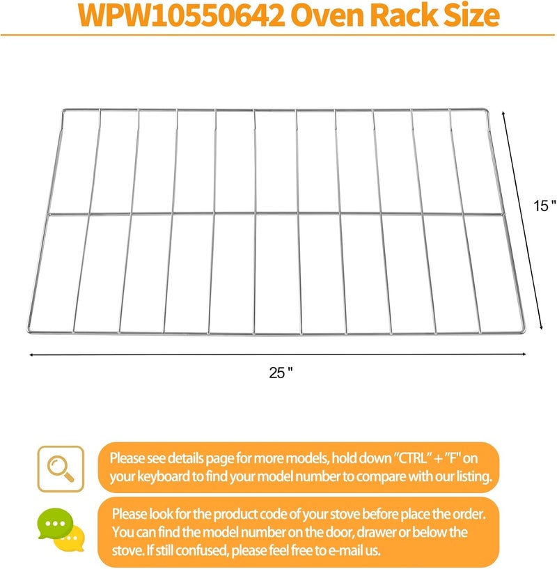 atgestore W10550642 Oven Rack Replacement for Whirlpool Stove Oven Parts 304 Stainless Steel WPW10550642 WFG505M0MS WFG32000MS AGR3130BAW Rack-flat Whirlpool Amana Gas Range 25" x 15" Oven Wire Rack - Image 2